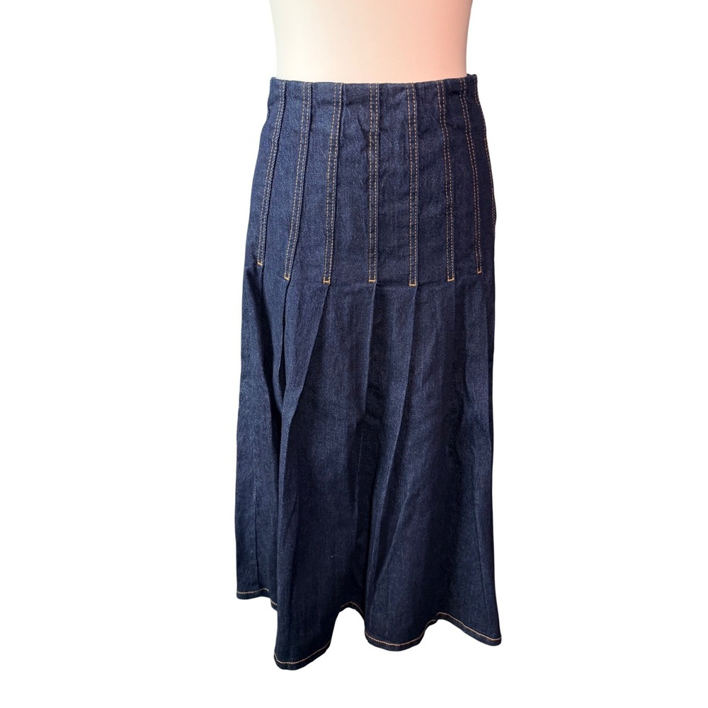Free Assembly Denim Maxi Skirt Size 0 NWT Indigo Pleated High Waist Stretch